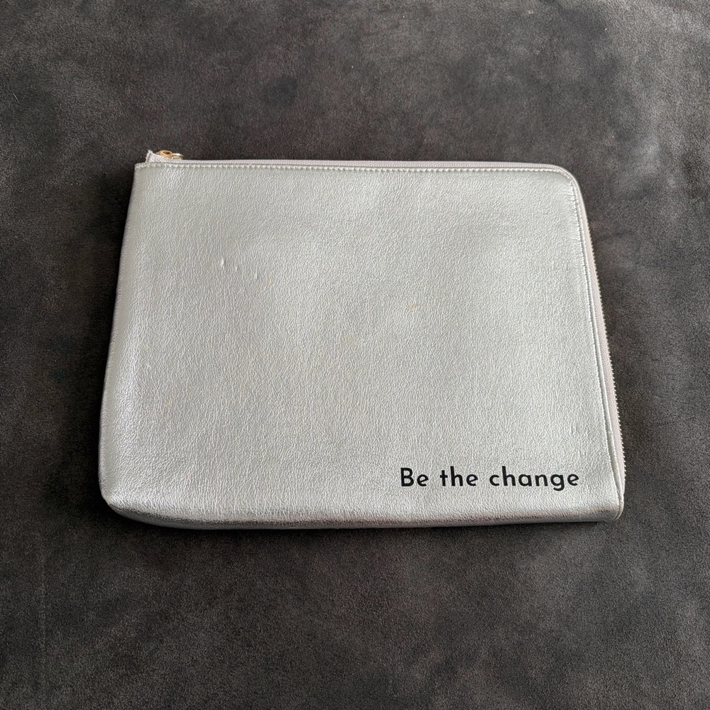 Silver Zip Pouch Clutch “Be the Change” Inspirational Quote